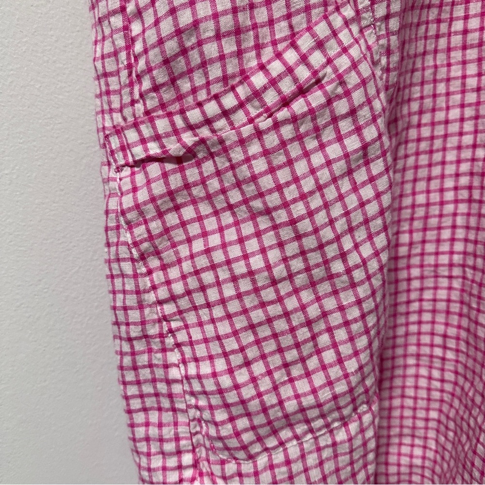 The Company Store Pink White Gingham 100% Linen Collared Tunic - Picture 6 of 16